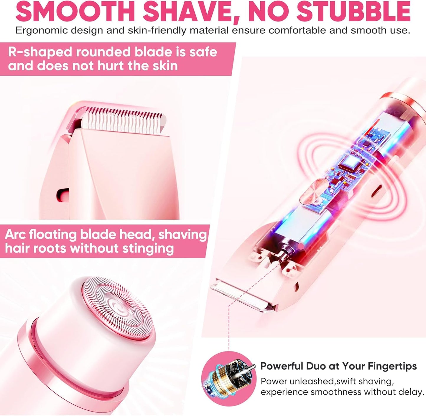 Bikini Shaver, Dermave Trimmer 2.0, 2 in 1 Bikini Trimmer for Women, Dual Head Shaver Women, 2 in 1 Wet & Dry Waterproof Electric Bikini Trimmer for Face, Body & Intimate Areas (Pink)