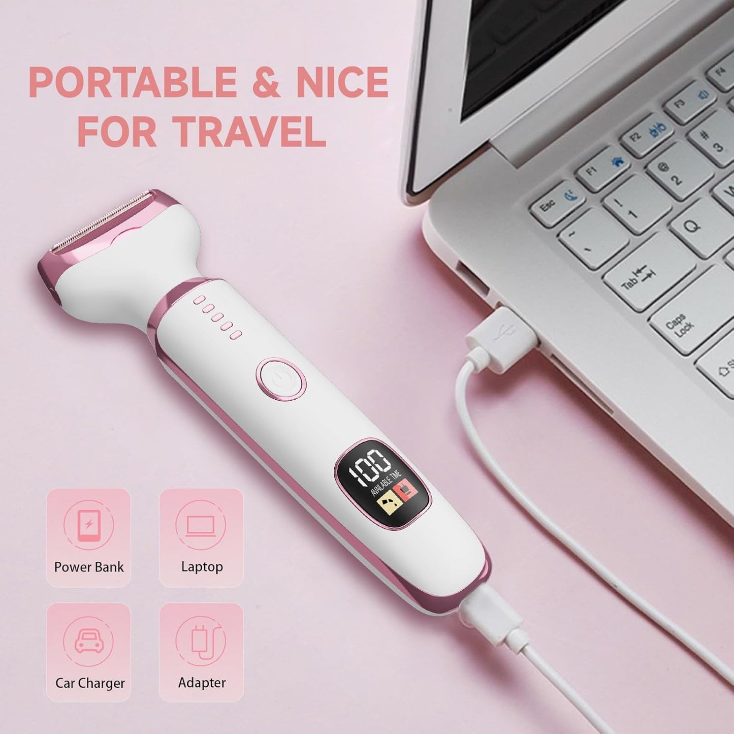4 in 1 Electric Razors for Women, Portable Shaver with Digital LED Battery Display, Rechargeable Women Electric Trimmer for Face Arm Body Legs Underarm Bikini
