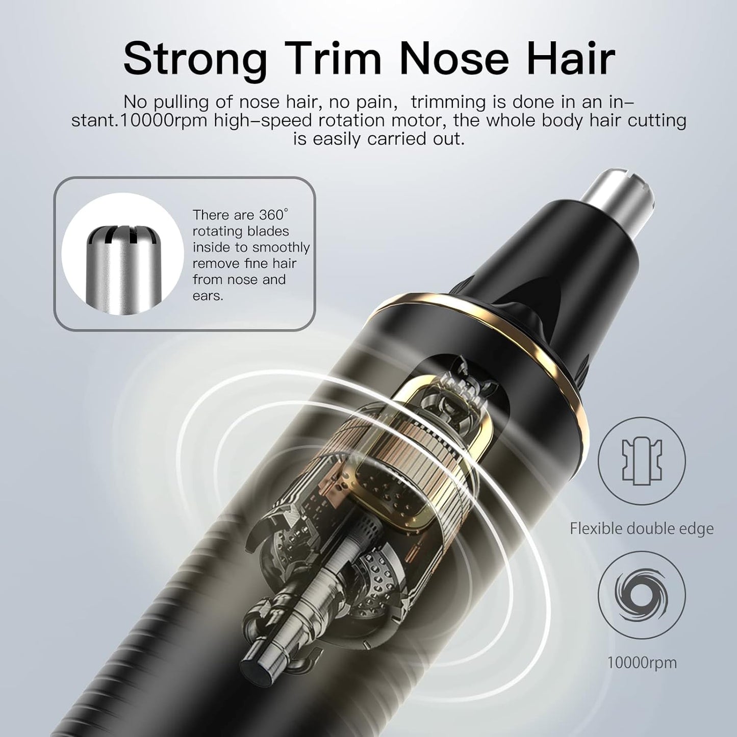 Nose Hair Trimmer for Men,Painless USB Rechargeable Nose Hair Trimmer, Ear and Nose Hair Trimmer for Men, Professional Facial Hair Trimmer with IPX7 Waterproof Dual Edge Blades