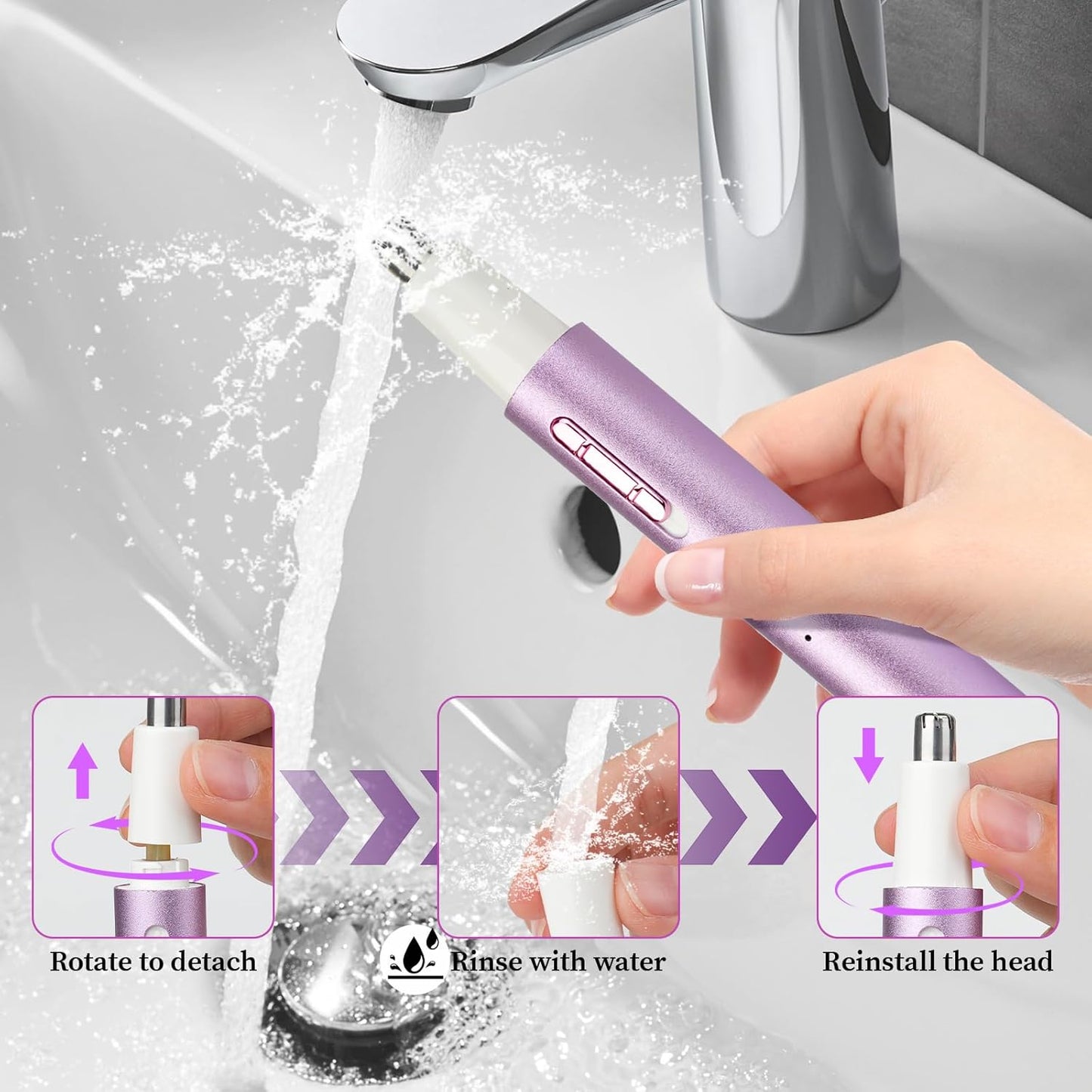 Hoeylife Rechargeable Nose and Ear Hair Trimmer for Women Men – Painless Facial and Eyebrow Hair Remover, Dual-Edge Blades, IPX7 Waterproof, Compact and Portable Electric Clipper