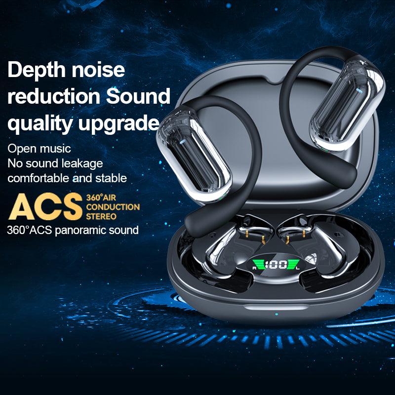Open Ear Wireless Bluetooth Headphones, Pain-Free Air Conduction Ear Buds with LED Digital Display Charging Case, Sweat Resistant for Running, Safe Driving, and Extended Daily Use