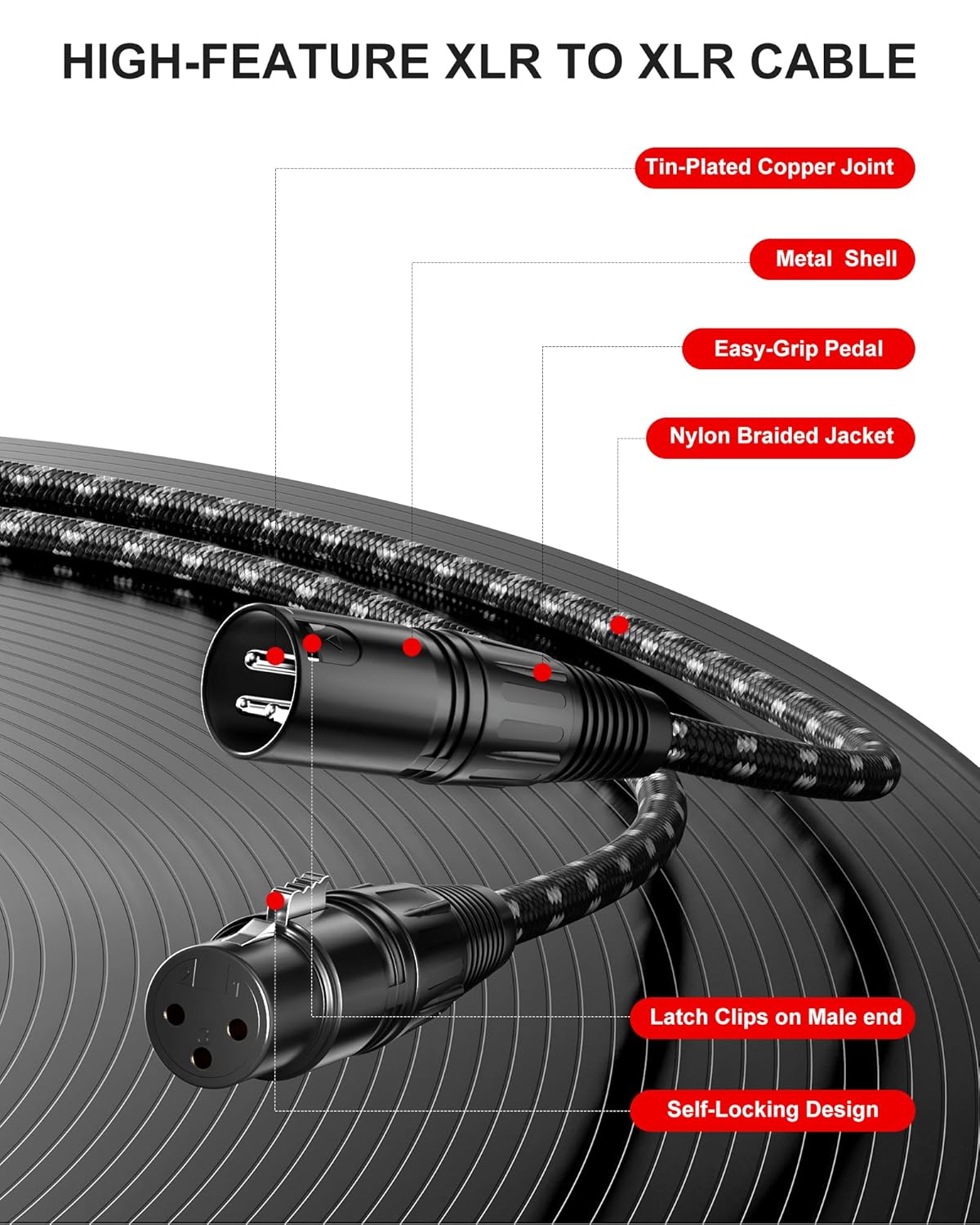 XLR to XLR Cable 3.3FT, 3-Pin Male/Female Balanced Mic Cord for Shure, Speaker