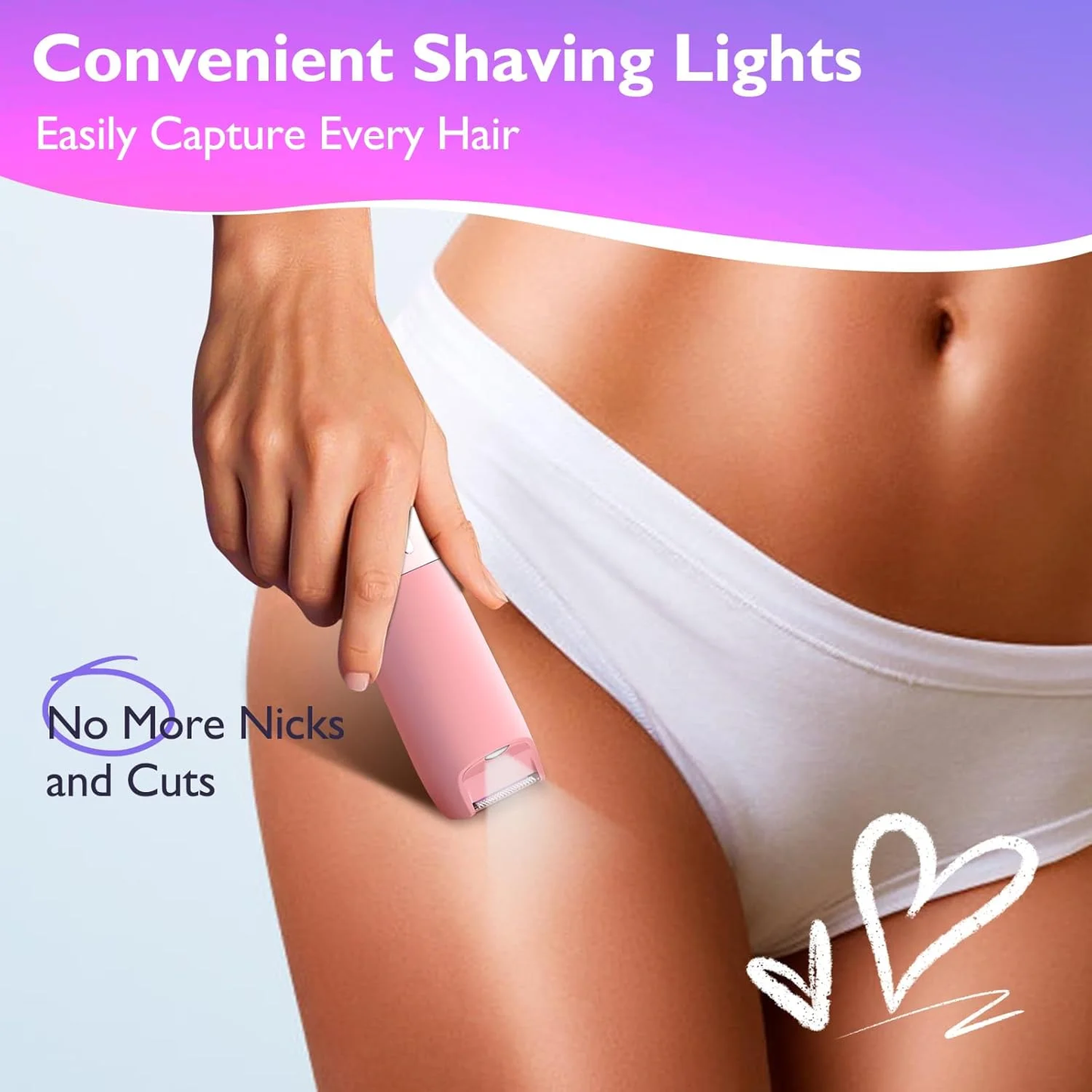 Hoeylife Dual Head Women Electric Razor, 2 in 1 Bikini Trimmer for Women IPX7 Waterproof Wet & Dry Use Body Hair Shaver and Facial Hair Remover for Bikini Leg Arm Body Underarm Face
