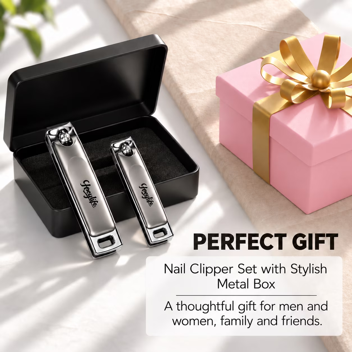Nail Clipper, Stainless Steel Fingernails & Toenails Clippers & Nail File Sharp with Case, Set of 2