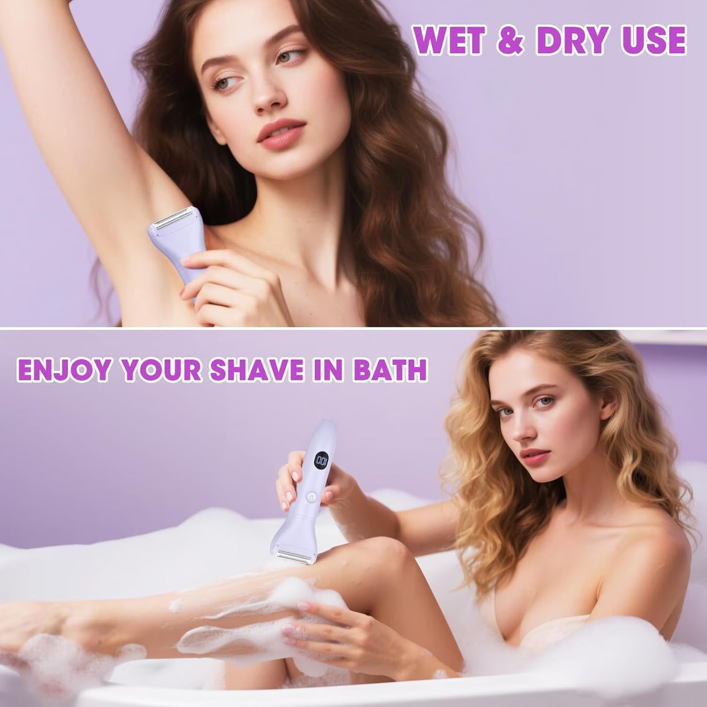 Obacre Bikini Trimmer for Women, 3 in 1 Electric Razors for Women, IPX7 Waterproof Wet Dry Body Shaver Pubic Hair Trimmer Facial Hair Remover with Ceramic Blade USB Recharge Dock Gift for Women