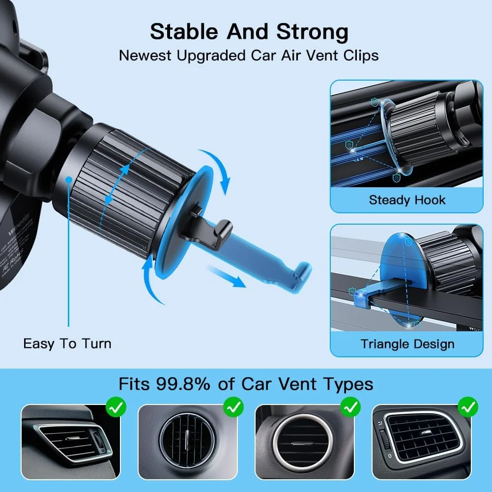 Hoey 3 in 1 Wireless Car Charger, 15W Smart Sensor Auto Clamping Air Vent Dashboard Windshield Car Phone Charging Holder Mount, Compatible for iPhone, Samsung, Google, LG, etc