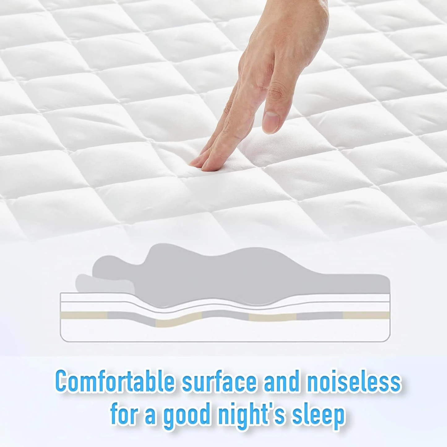Hoey Full Size Waterproof Mattress Pad Protector, Breathable Quilted Mattress Cover Noiseless Waterproof Fitted Sheet Mattress Topper Up to 21" Deep Pocket