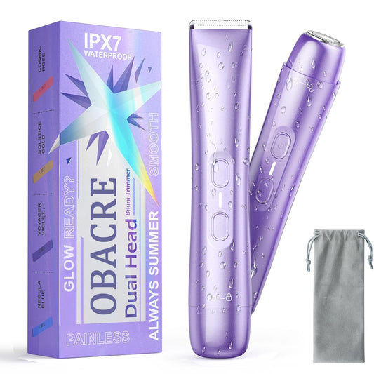 Hoey Bikini Trimmer for Women Dual Head – IPX7 Waterproof & Painless Electric Razors for Pubic Hair, Face, Legs, Underarms – Portable Cordless Shaver with Fast Charging, Self Care Gifts for Women（副本）