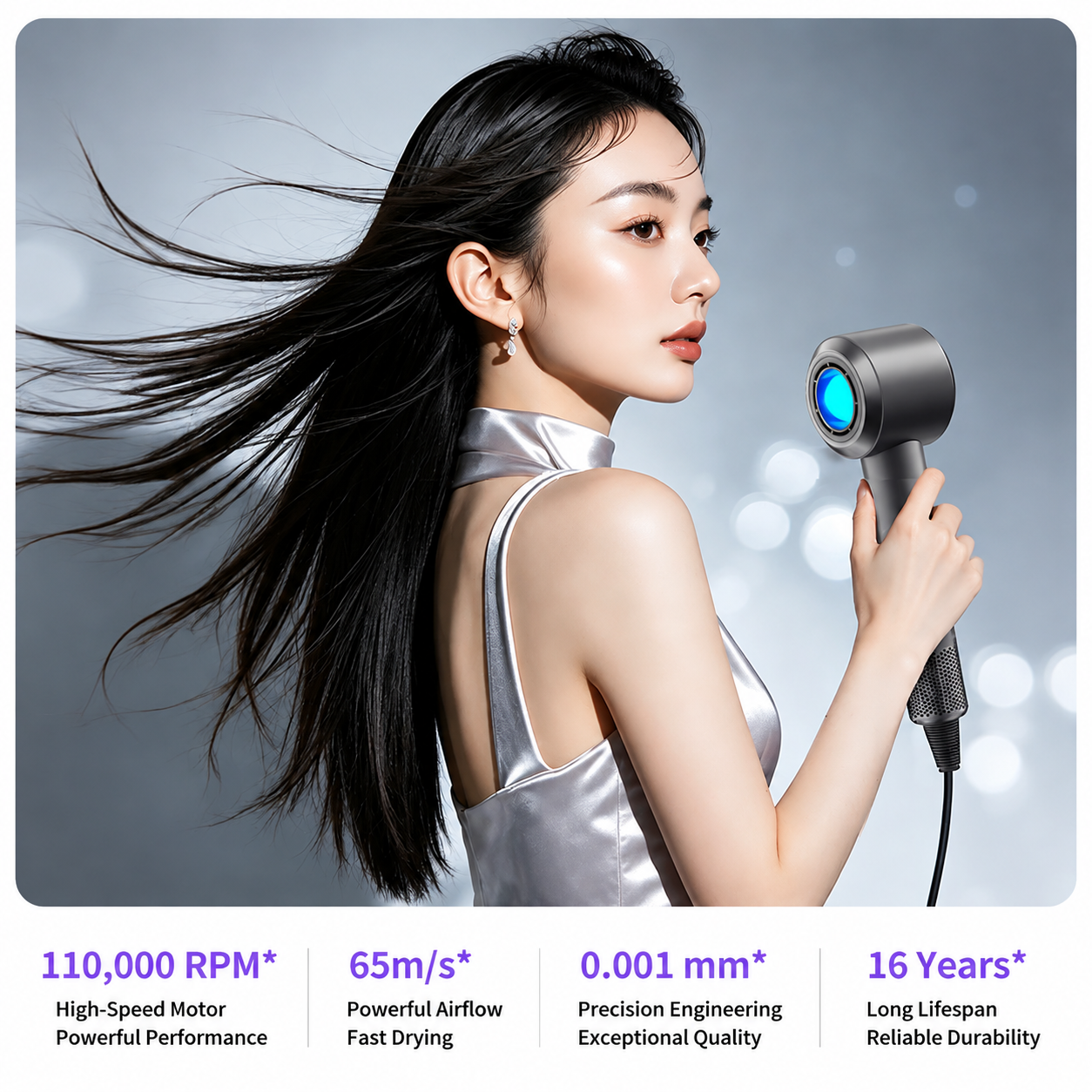 Professional Ionic Hair Dryer,Powerful 1600W Fast Drying Low Noise Blow Dryer, 8 Heat/Speed Settings, ALCI Safety Plug