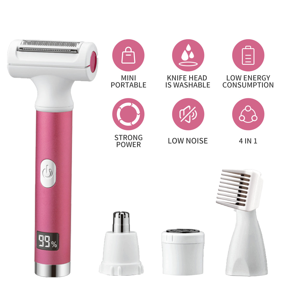 Electric Razor for Women Men,4 in 1 Painless Ladies Wet & Dry Body Razors and Facial Hair Remover,Rechargeable Led Display Hair Removal Kit for Nose Face Body Leg Bikini Arm Hair