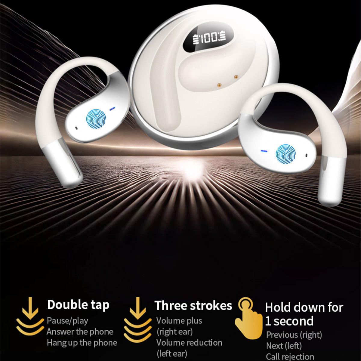 Open Ear Headphones Bluetooth Ear buds 80Hrs Playtime Wireless Earbuds with Earhooks IPX7 Waterproof Touch Control Air Conduction Sport Headsets Bluetooth 5.3 Earphones for Workout Running