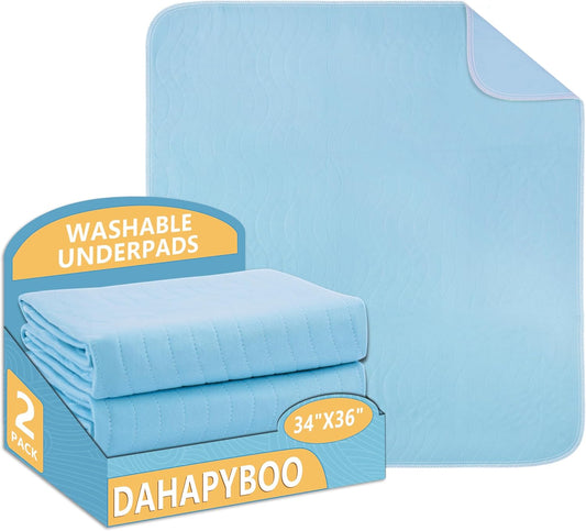 Washable Underpads, 34”x36” 2 Pack Incontinence Bed Pads,Heavy Absorbency Reusable Bed Pads for Elderly,Kids,Adults and Pets,Bed Pads Washable Waterproof...