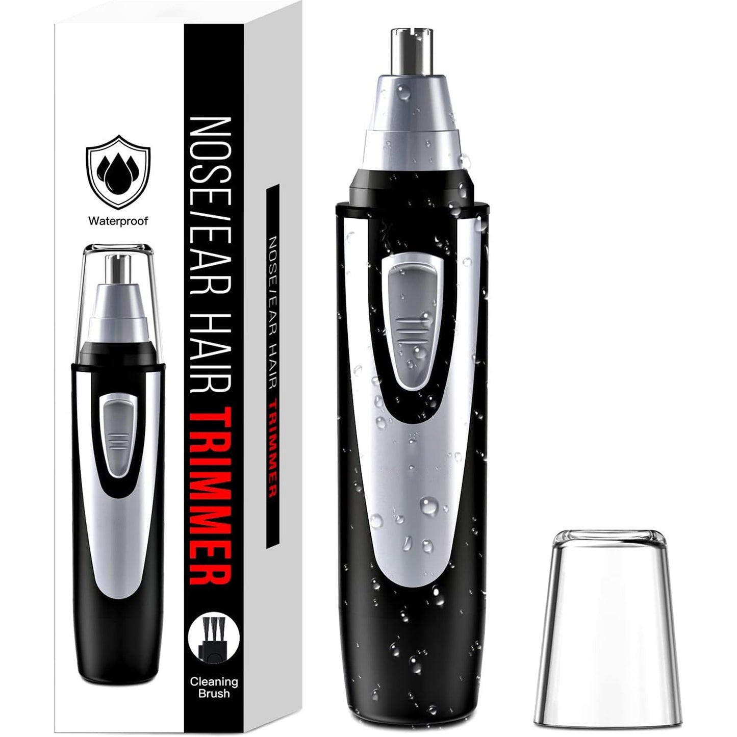 Ear and Nose Hair Trimmer Clipper - Professional Painless Eyebrow & Facial Hair Trimmer for Men Women, Battery-Operated Trimmer with IPX7 Waterproof, Dual Edge Blades for Easy Cleansing Black