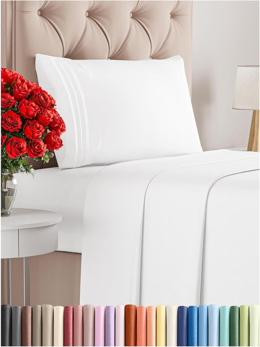 Twin Size 3 Piece Sheet Set - Comfy Breathable & Cooling Bed Sheets Set - Hotel Luxury Bedding for Women, Men, Kids & Teens - Deep Pockets, Easy Secure Fit, Soft and Wrinkle Free - Oeko-Tex - White