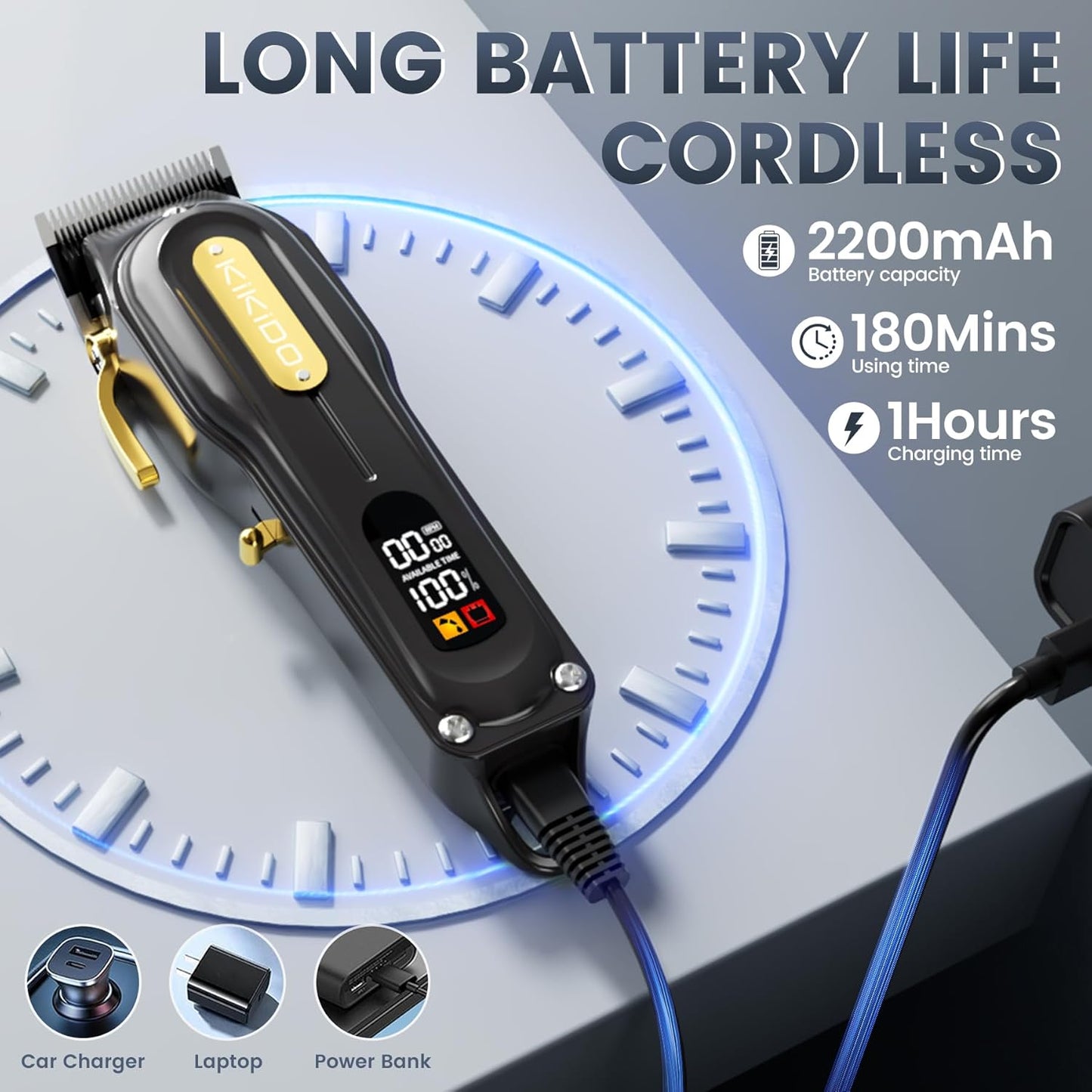 Hair Clippers for Men, Cordless&Corded Hair Clipper, Professional Barber Kit for Hair Cutting & Grooming Set, Mens Hair Clippers with LED Display