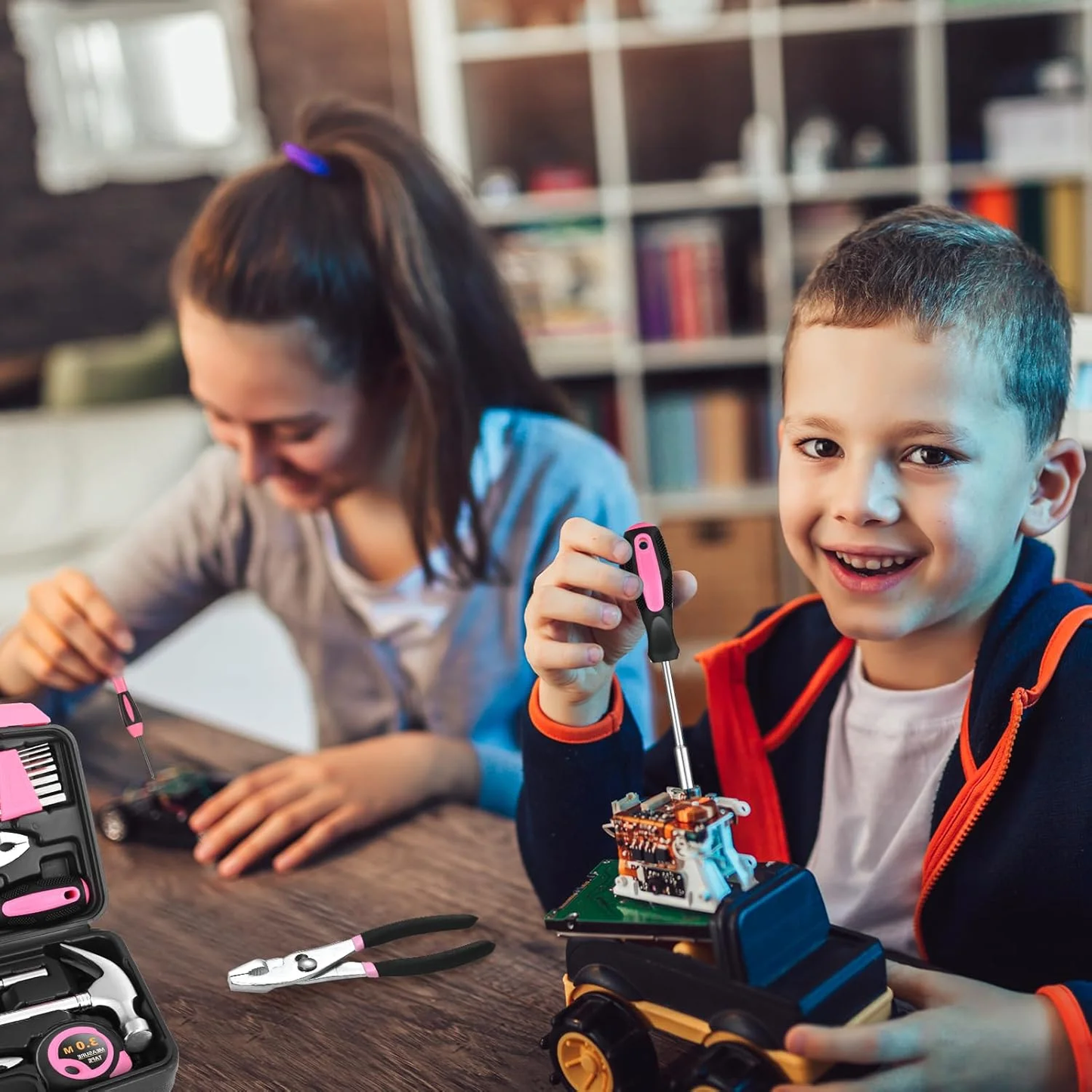 Hoey 39 Piece All Purpose Household Tool Kit Small Basic Home Tool Set with Toolbox Great for Home, Garage, Office and College Dormitory Use, DIY and Crafts