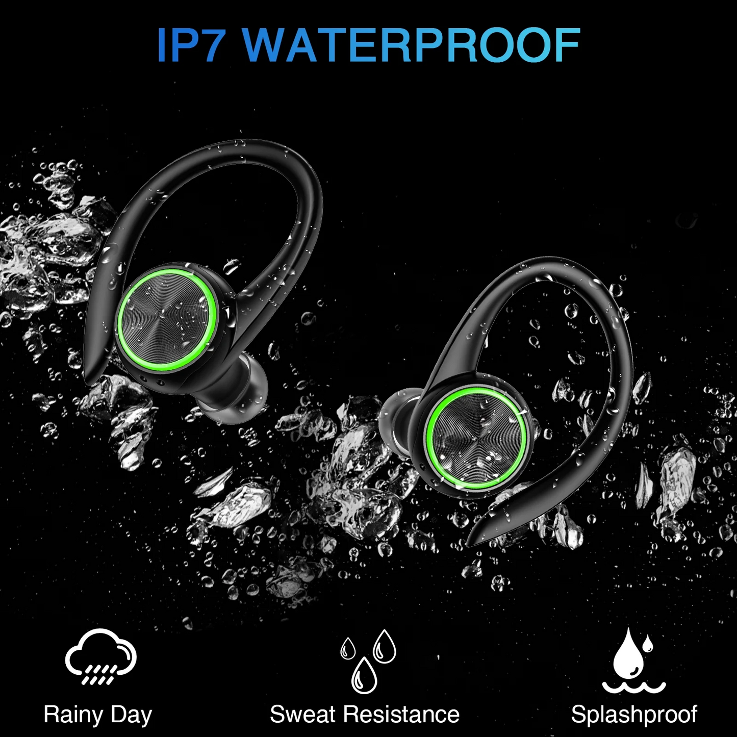 Bluetooth Headphones Wireless Earbuds, Bluetooth 5.3 Stereo Earphones, Noise Cancelling Mic, IPX7 Waterproof Ear Buds for Workout/Running Black