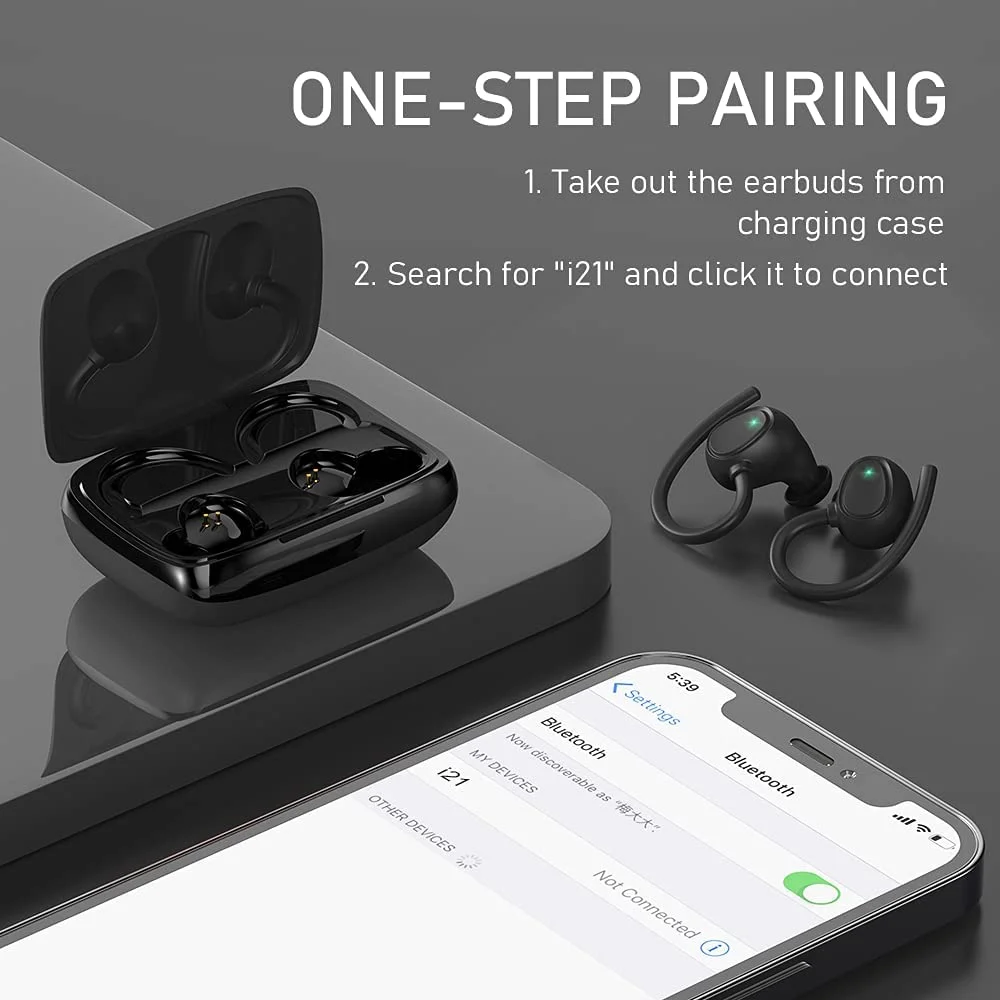 Bluetooth Headphones Wireless Earbuds 80hrs Playtime Wireless Charging Case Digital Display Sports Ear Buds with Earhook Deep Bass IPX7 Waterproof Over-Ear Earphones for TV Phone Laptop