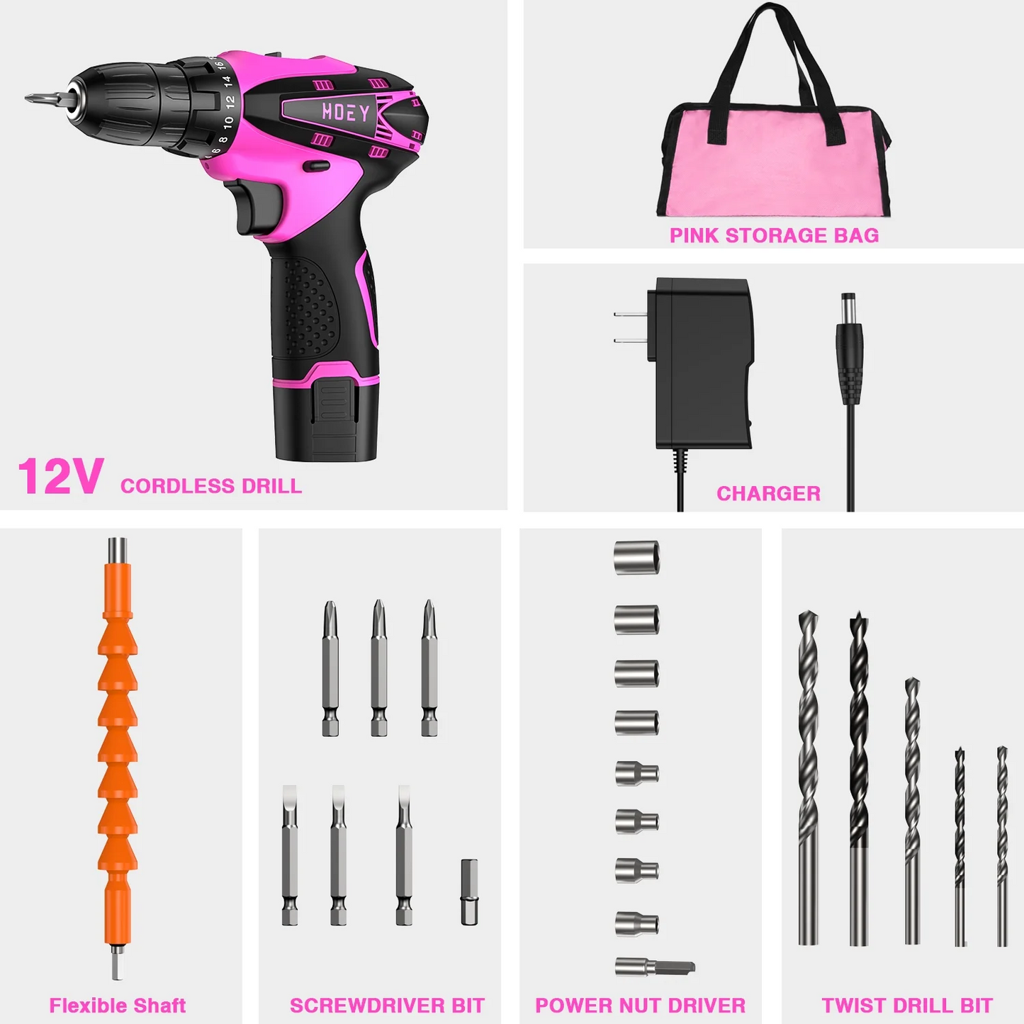 Electric Drilling Machine, Cordless Drilling Machine，12V Drill Driver with w/Li-ion Battery/Charger，for Torpedo Level, Wire Pliers for Wood, Furniture Installation