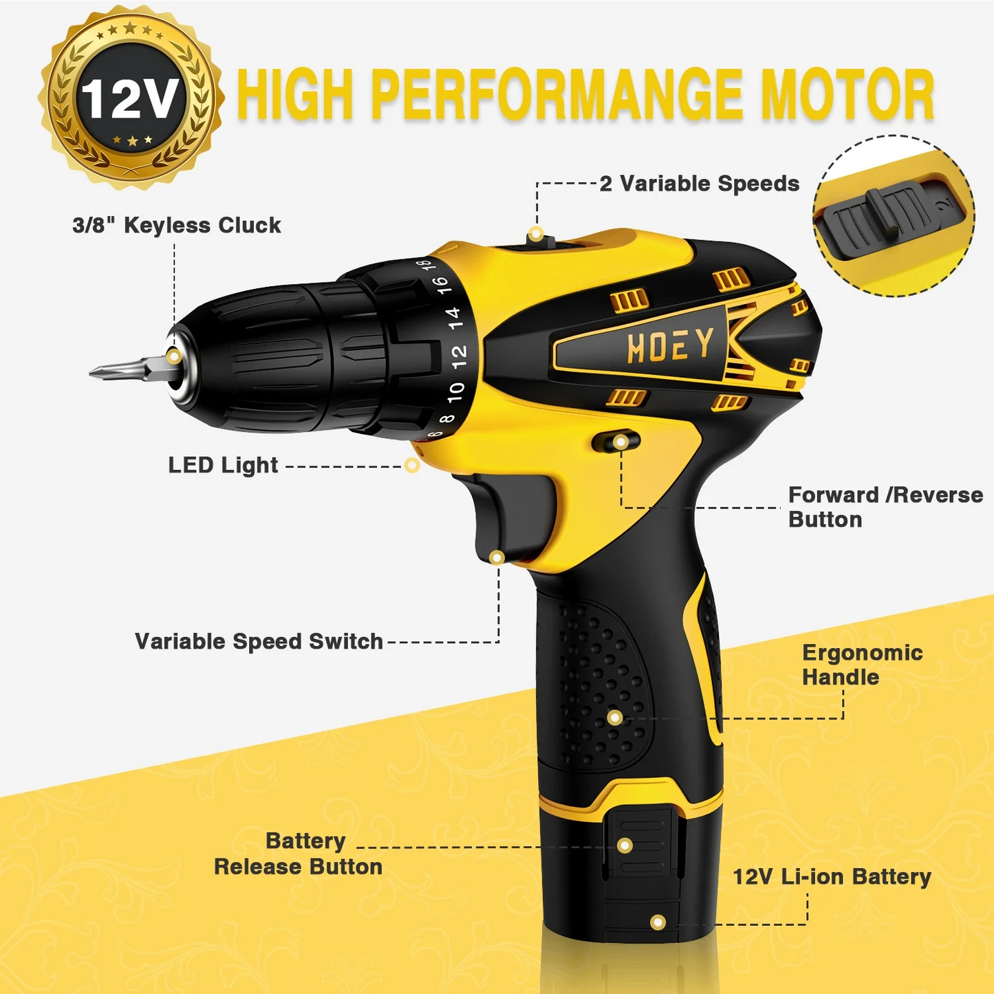 Electric Drilling Machine, Cordless Drilling Machine，12V Drill Driver with w/Li-ion Battery/Charger，for Torpedo Level, Wire Pliers for Wood, Furniture Installation