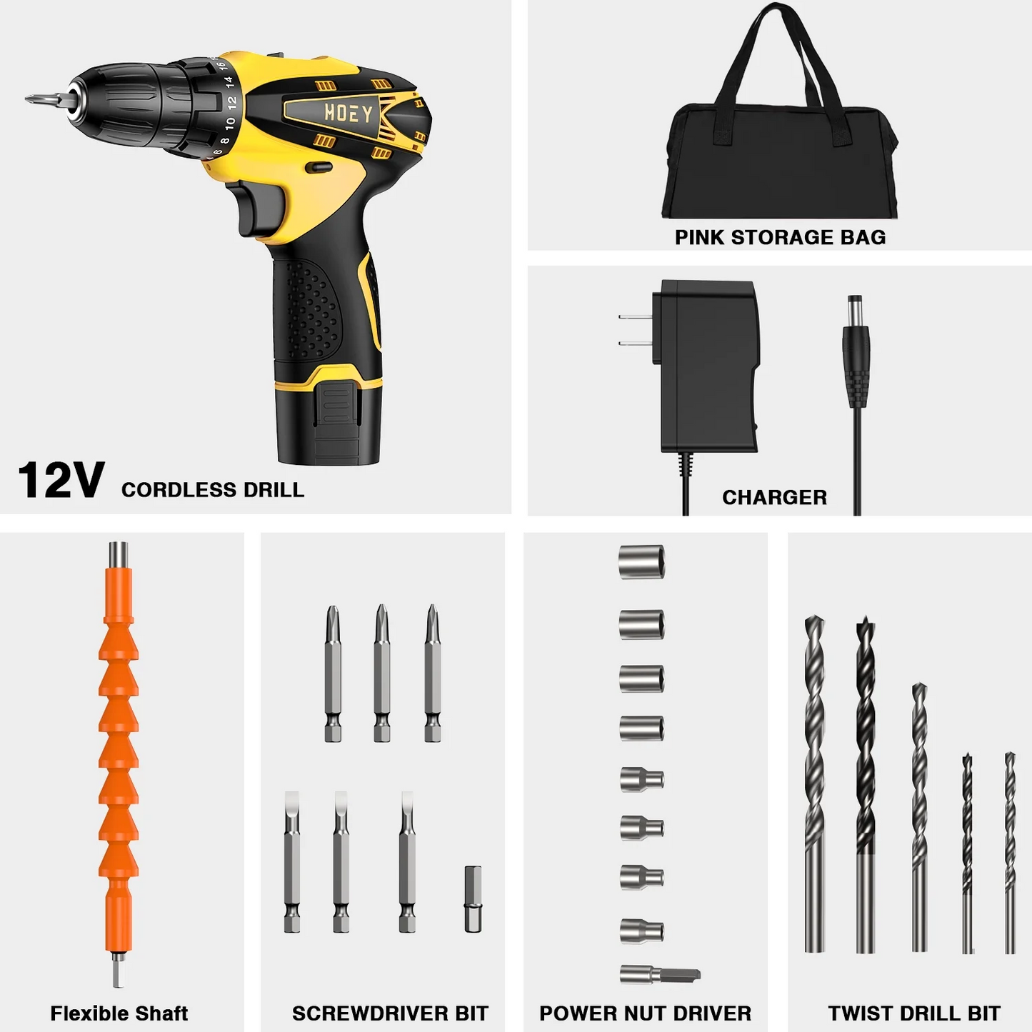 Electric Drilling Machine, Cordless Drilling Machine，12V Drill Driver with w/Li-ion Battery/Charger，for Torpedo Level, Wire Pliers for Wood, Furniture Installation