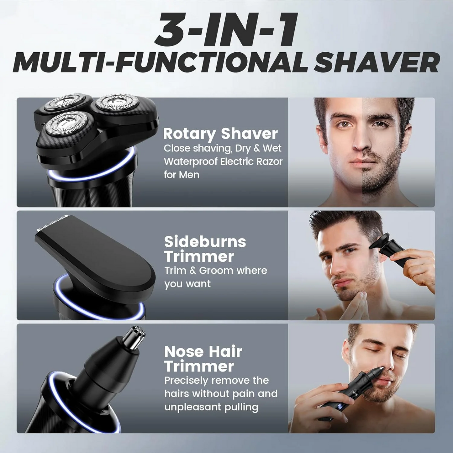 3 in 1 Men Grooming Kit for Groin, Waterproof Body Electric Shaver Razor, Grooming for Face and Body, Gifts for Men, Black