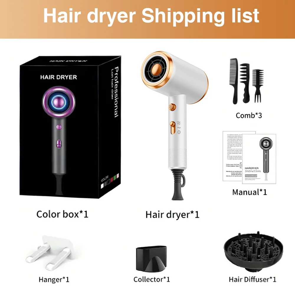 Hoey Professional Ionic Hair Dryer, Powerful 1800W Fast Drying Low Noise Blow Dryer with Concentrator Nozzle Diffuser Attachments for Home Salon Travel
