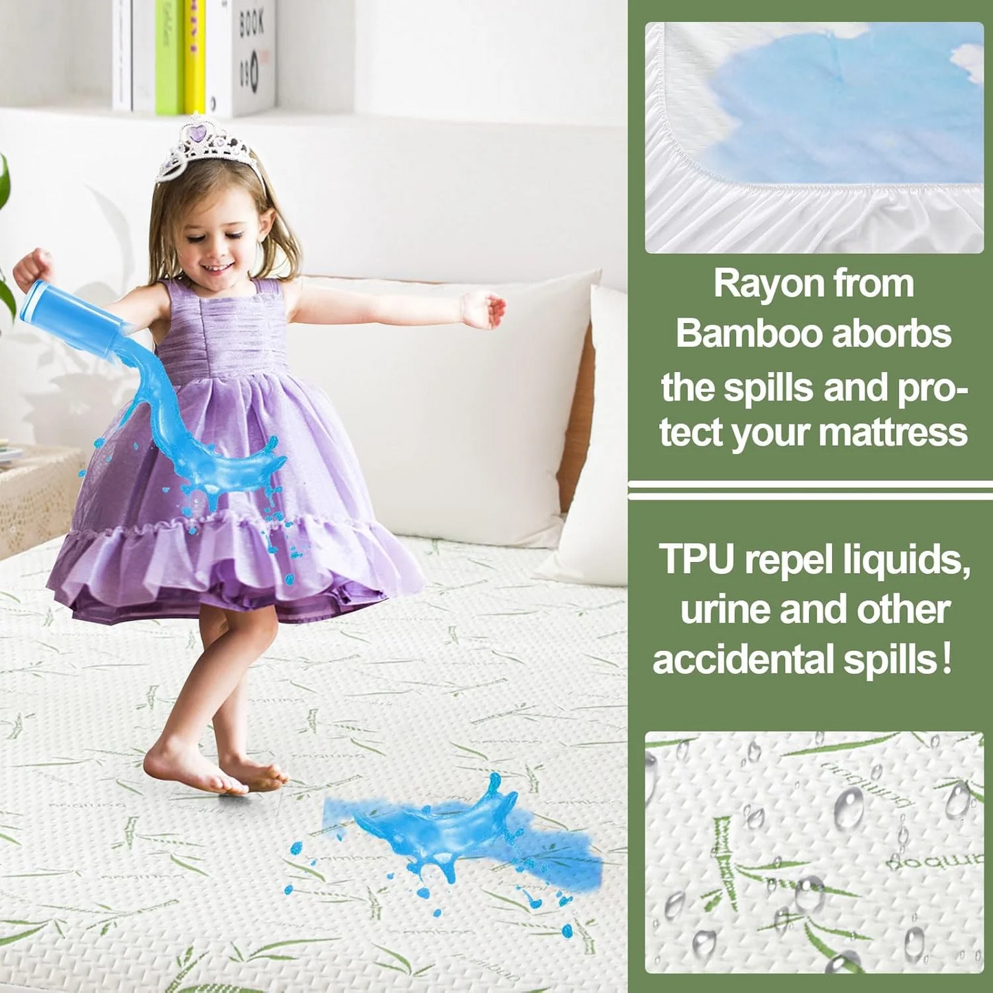 Hoey Full Waterproof Mattress Protector, Rayon Made from Bamboo Mattress Pad Cover, Soft Breathable Cooling Mattress Pad Cover, Mattress Protector up to 21in Deep Pocket Tightly Fitted Mattress Protection