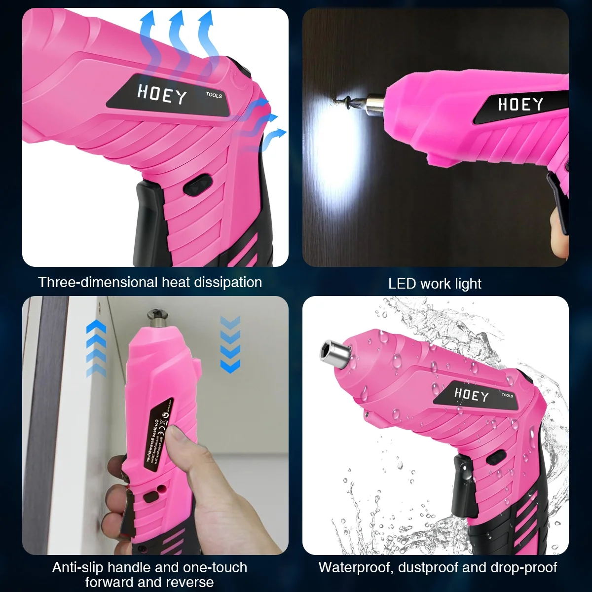 Hoey Cordless Screwdriver, 47 in 1 Electric Screwdriver,Dual Position Handle with USB Cable LED Light for Home Office DIY Tools