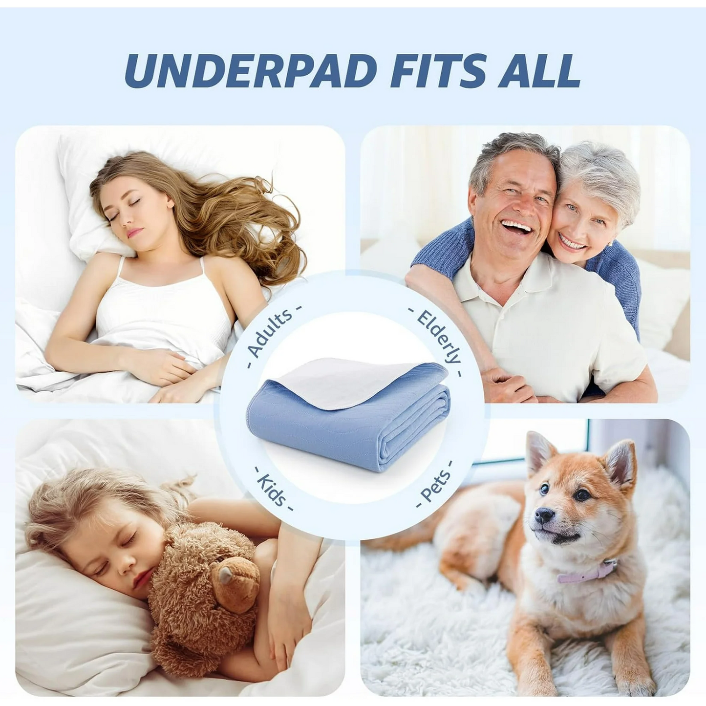 Hoey 1 Pack 34” x 52” Extra Heavy Absorbency Washable Underpads, Waterproof Quick Drying Nursing Pads Incontinence Bed Pads, Reusable Washable Pee Pads for Dogs, Diaper Changing & Adults