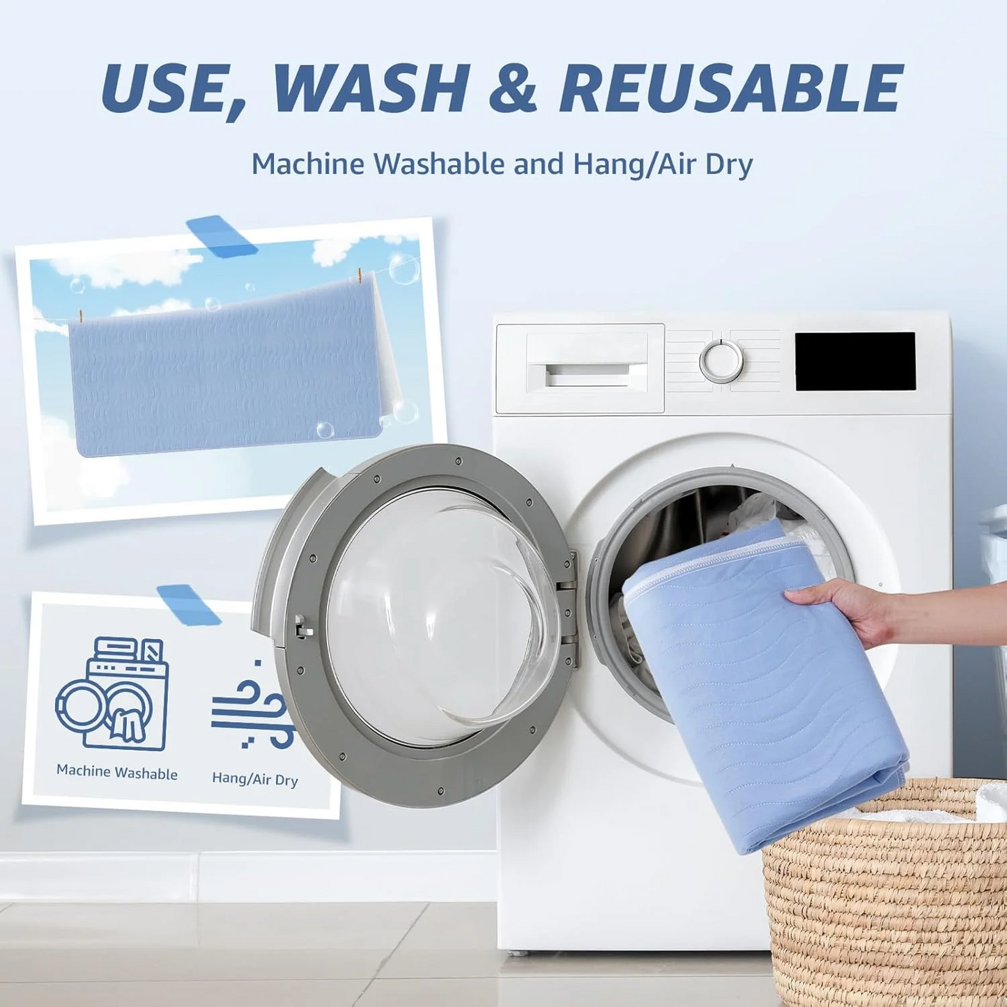 Hoey 1 Pack 34” x 52” Extra Heavy Absorbency Washable Underpads, Waterproof Quick Drying Nursing Pads Incontinence Bed Pads, Reusable Washable Pee Pads for Dogs, Diaper Changing & Adults