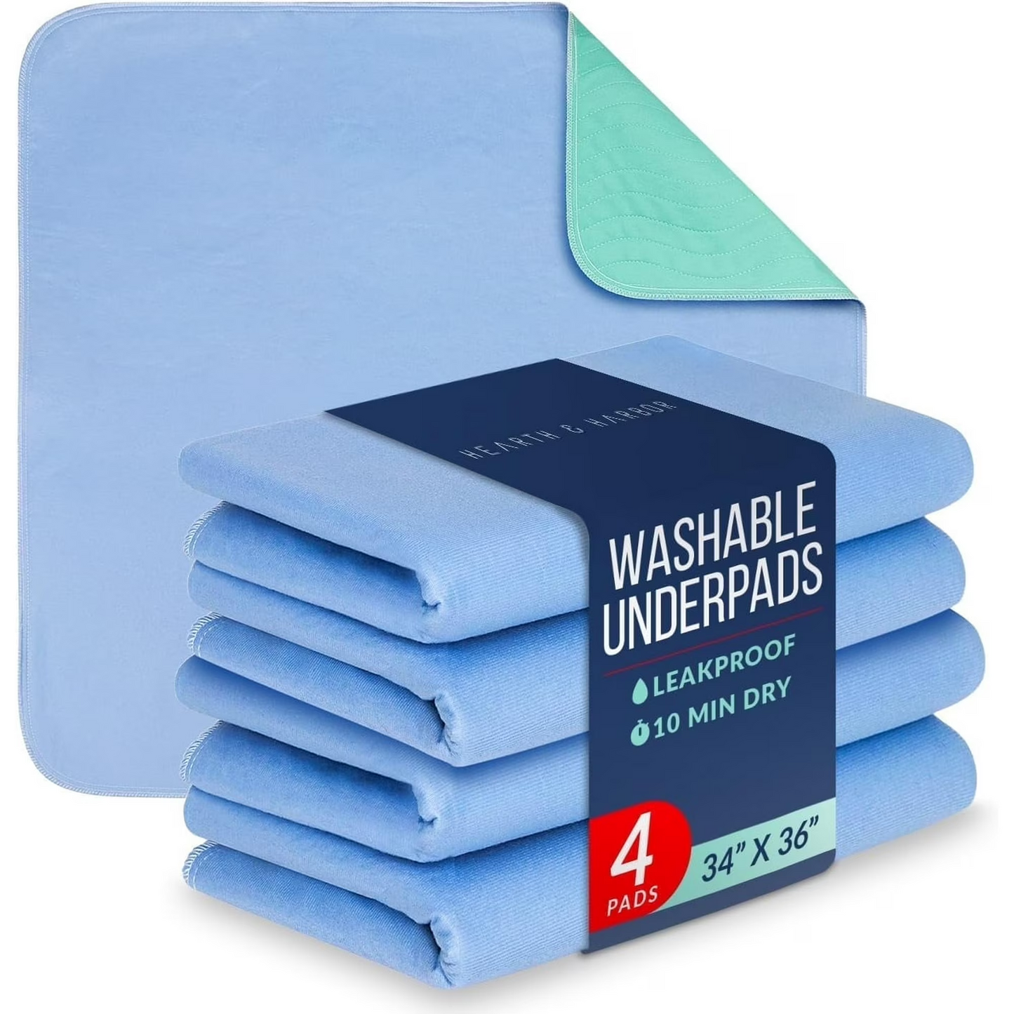 Hoey 4 Pack 36” x 34” Extra Heavy Absorbency Washable Underpads, Waterproof Nursing Pads Incontinence Bed Pads, Reusable Washable Pee Pads for Dogs, Diaper Changing & Adults, Mattress Protector