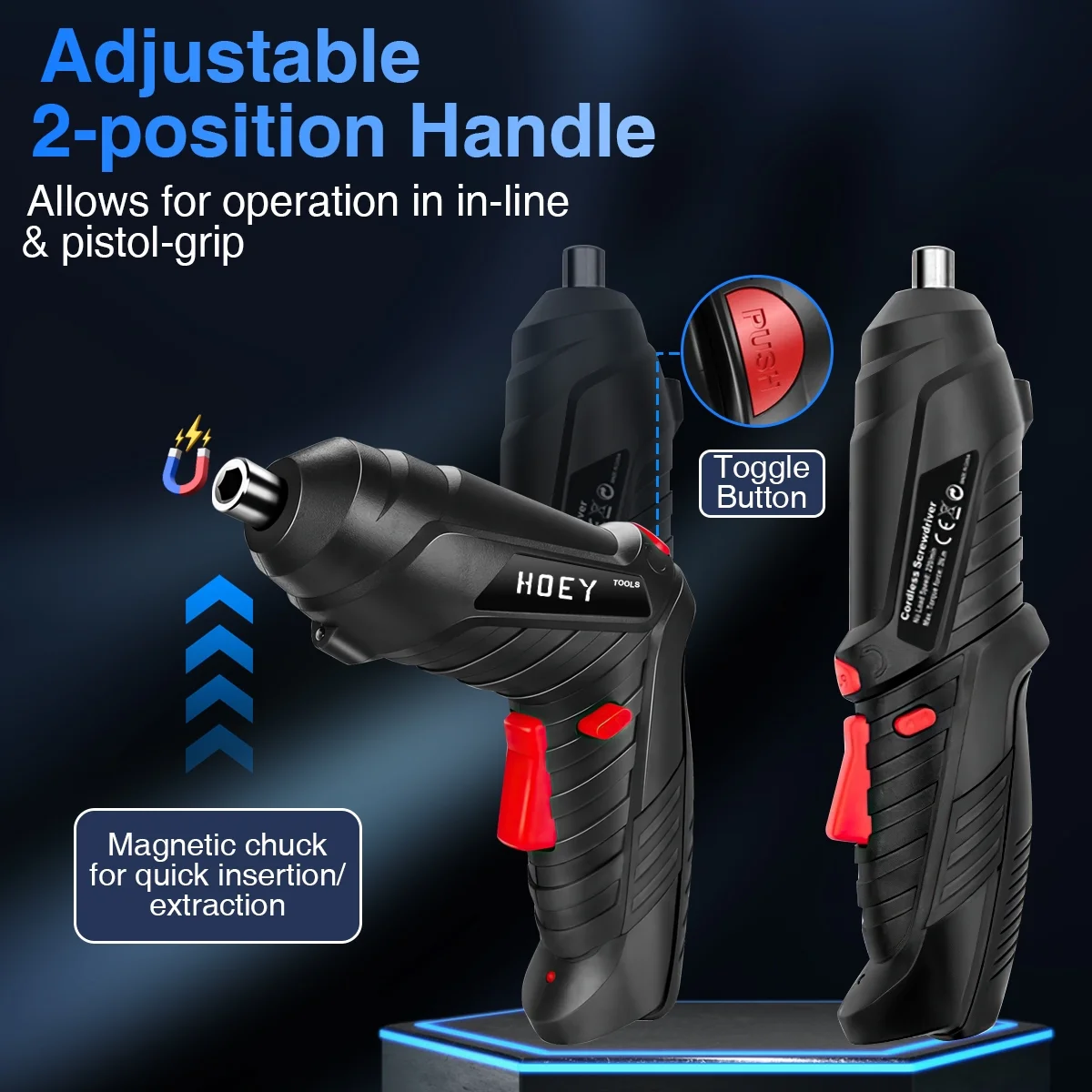 Hoey Cordless Screwdriver, 47 in 1 Electric Screwdriver,Dual Position Handle with USB Cable LED Light for Home Office DIY Tools