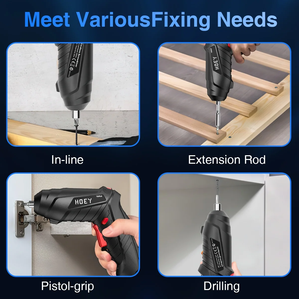 Hoey Cordless Screwdriver, 47 in 1 Electric Screwdriver,Dual Position Handle with USB Cable LED Light for Home Office DIY Tools