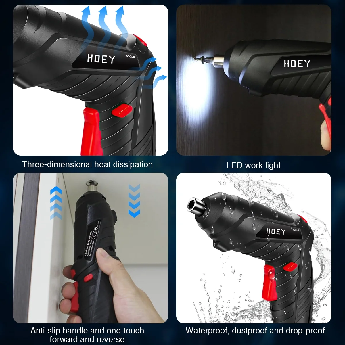 Hoey Cordless Screwdriver, 47 in 1 Electric Screwdriver,Dual Position Handle with USB Cable LED Light for Home Office DIY Tools