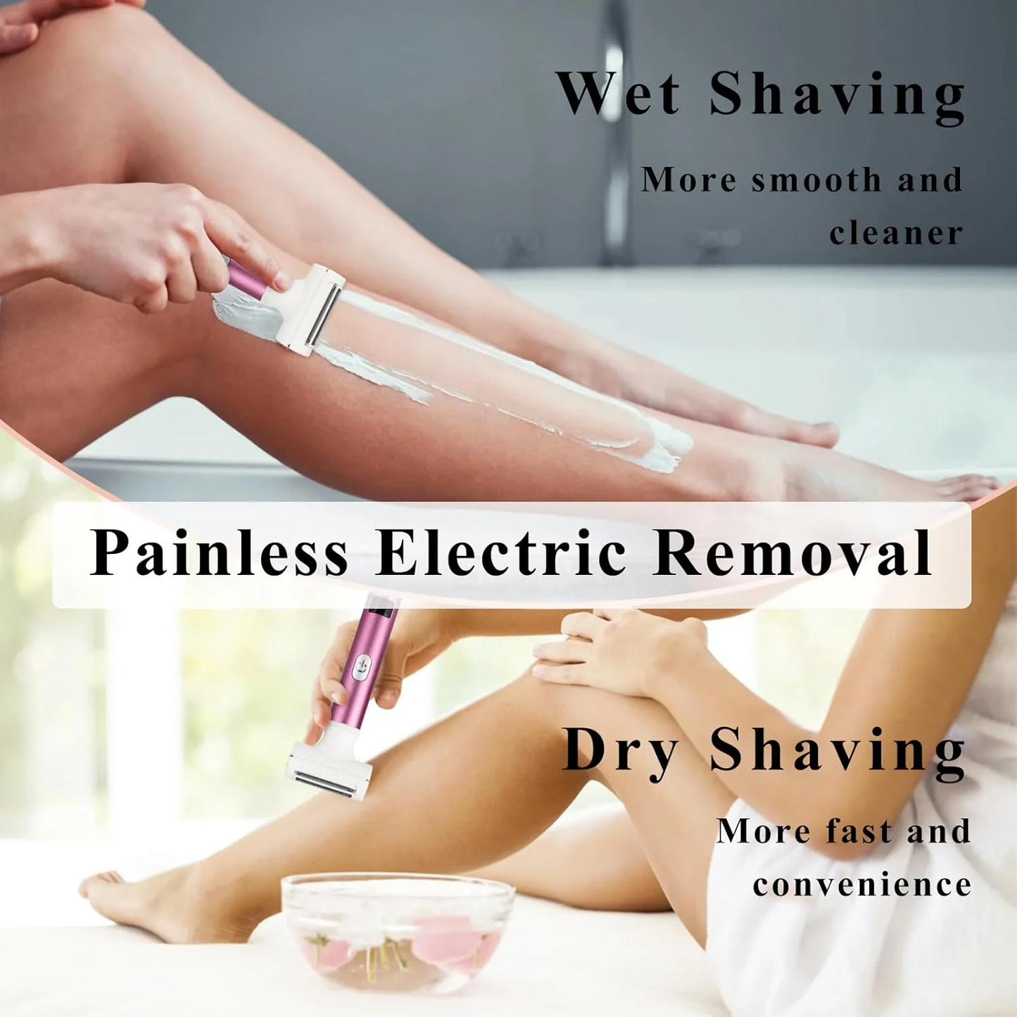 Hoey 5 in 1 Painless Hair Remover for Women, Facial Hair Removal, Electric Cordless Shaver Set, Wet & Dry Lady Razor for Women for Bikini Line, Nose Hair, Eyebrow, Arm, Leg USB Rechargeable