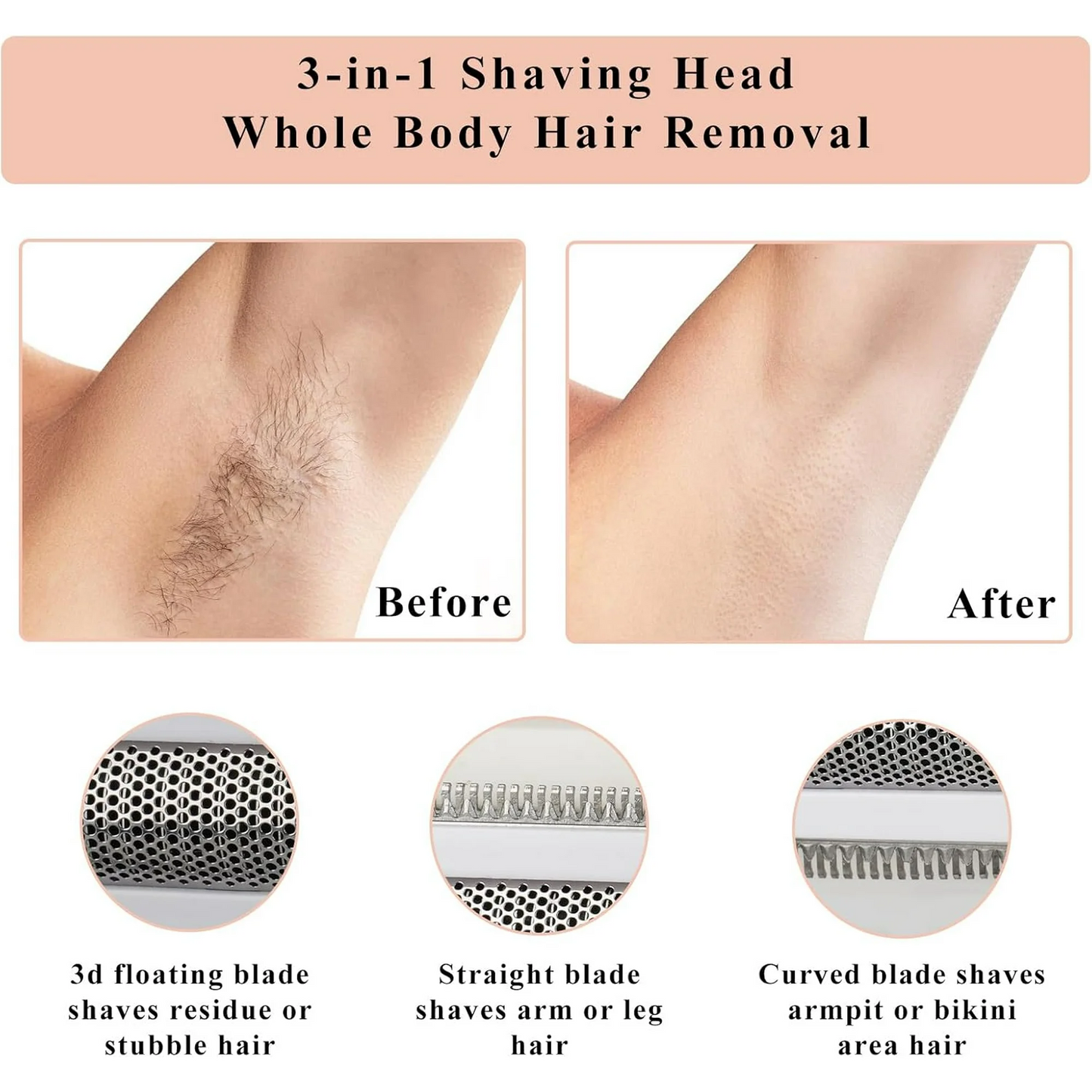 Hoey 5 in 1 Painless Hair Remover for Women, Facial Hair Removal, Electric Cordless Shaver Set, Wet & Dry Lady Razor for Women for Bikini Line, Nose Hair, Eyebrow, Arm, Leg USB Rechargeable