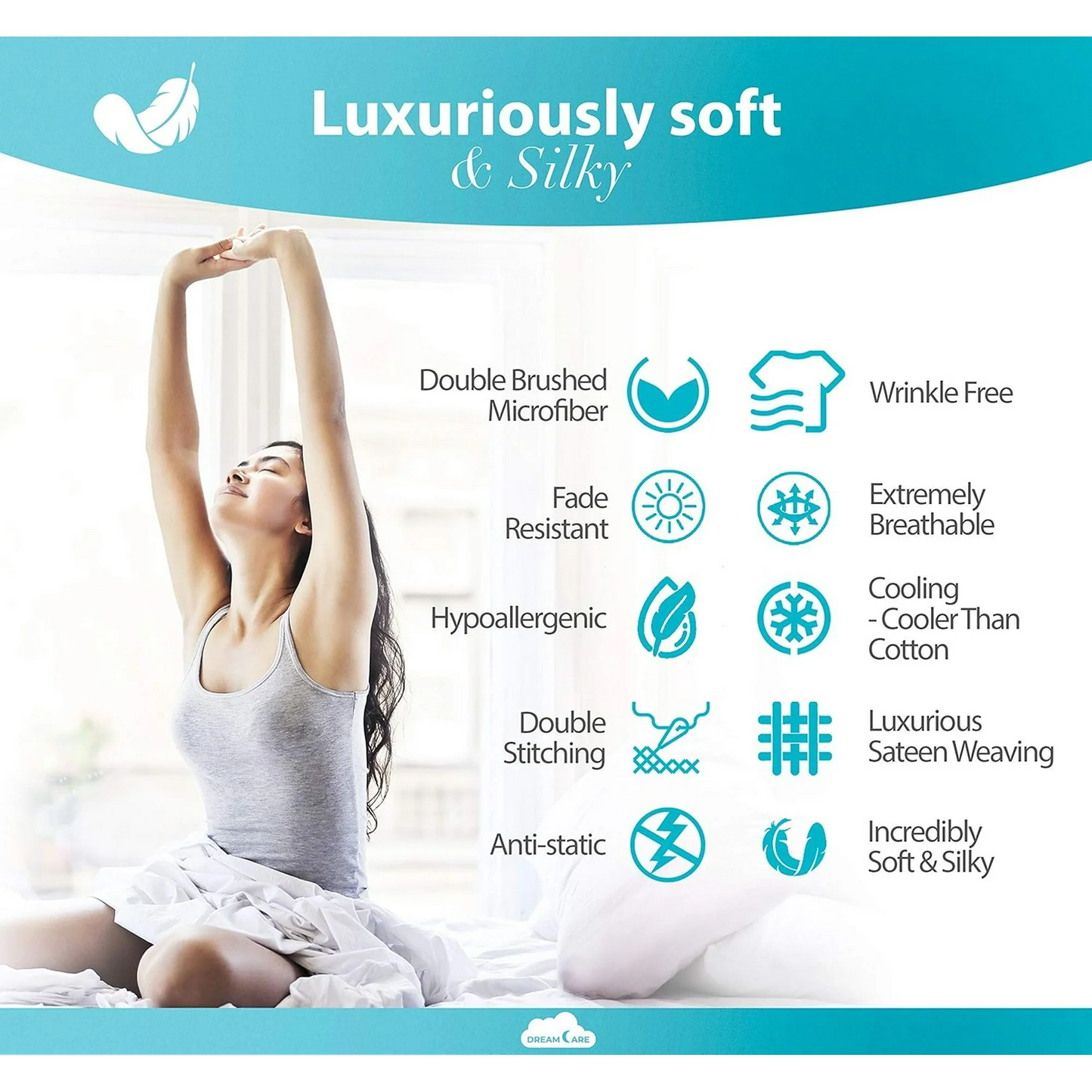 Hoey Queen Size Sheet Set, Soft Microfiber 4 Piece Hotel Luxury Bed Sheets with Deep Pockets, Embroidered Pillow Cases, Side Storage Pocket Fitted Sheet, Flat Sheet (White)