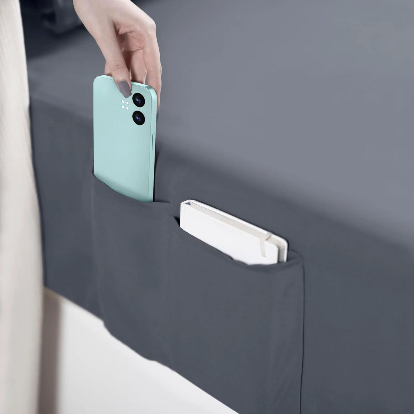 Hoey Full Size Sheet Set, Soft Microfiber 4 Piece Hotel Luxury Bed Sheets with Deep Pockets, Embroidered Pillow Case, Side Storage Pocket Fitted Sheet, Flat Sheet (Gray)