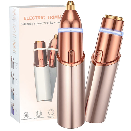 Facial Hair Remover for Women - 2 in 1 Electric Painless Hair Removal Device & Eyebrow Shaver - Painless Face Shaver with Built-in LED Light (Rose Gold)