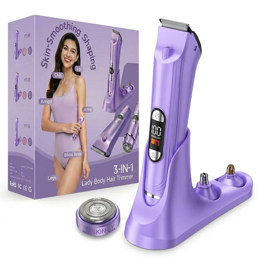 Obacre Electric Razors for Women, 3 in 1 Bikini Trimmer & Pubic Hair Shaver, Rechargeable Female Body Hair Trimmer with Stand, Wet & Dry Cordless Ladys Razor for Face, Legs, Armpits, Nose, Purple