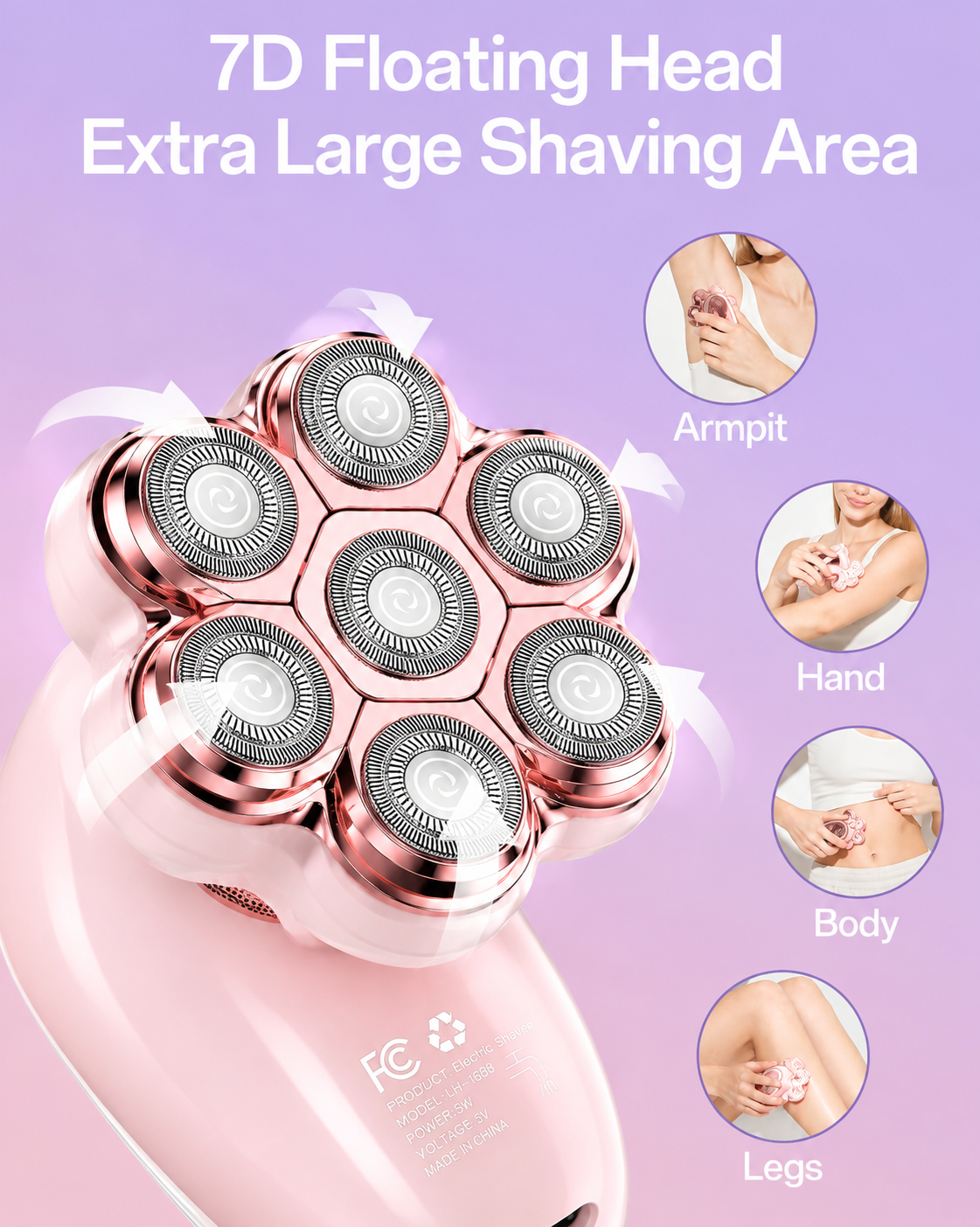 Hoey 5-in-1 Electric Razors for Women, 7D Magnetic Heads Full Body Shaver, Wet Dry Hair Remover with LED Display, Rechargeable Bikini Trimmer
