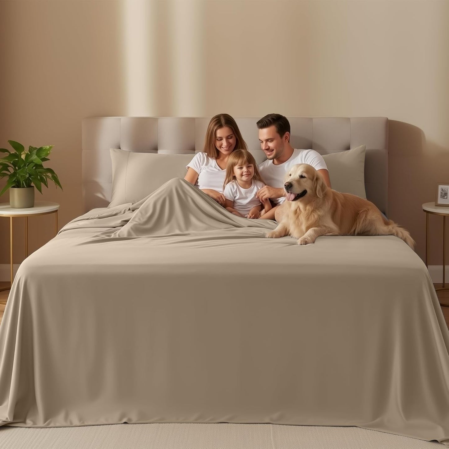 Naiade Twin Size Sheet Set, Soft Microfiber 3 Piece Hotel Luxury Bed Sheets with Deep Pockets, Embroidered Pillow Case, Side Storage Pocket Fitted Sheet, Flat Sheet (Khaki)