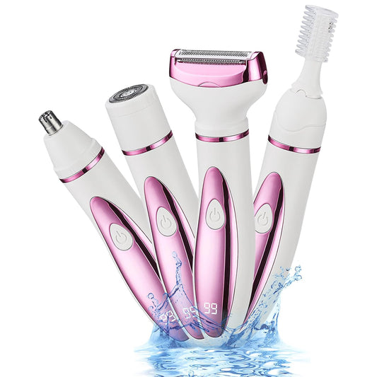 Electric Razor for Womens Men,Cordless Ladies Electric Shaver,4 in 1 Painless Wet & Dry Waterproof Body Razor and Facial Hair Remover,Rechargeable Hair Removal Kit for Bikini Underarm Hairs (White)