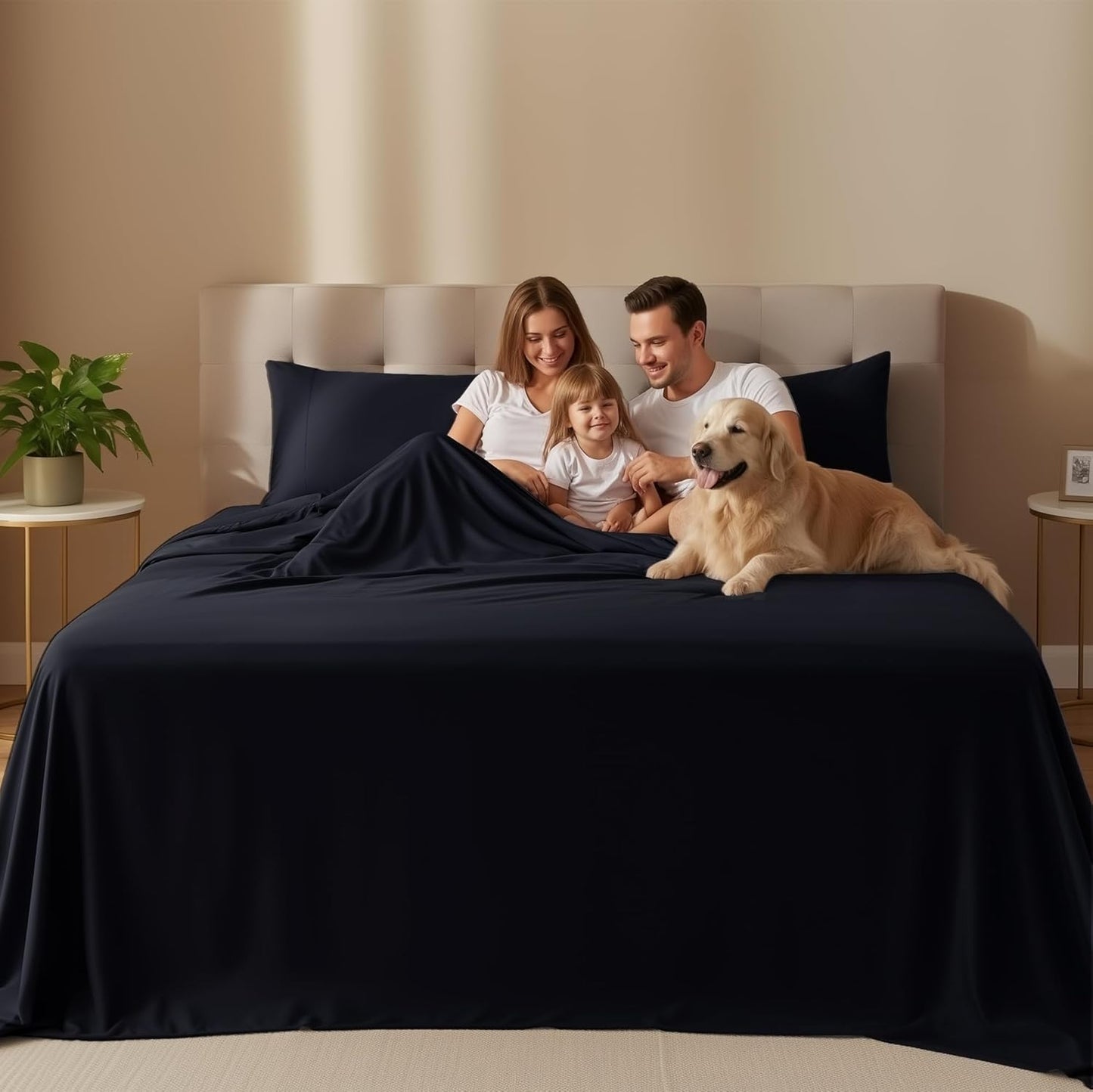 Naiade Full Size Sheet Set, Soft Microfiber 4 Piece Hotel Luxury Bed Sheets with Deep Pockets, Embroidered Pillow Case, Side Storage Pocket Fitted Sheet, Flat Sheet (Black)