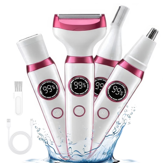 Bikini Trimmer for Women,4-in-1 Electric Razors for Women,IPX7 Waterproof Rechargeable Cordless Pubic Hair Shaver with LED Display for Ladies Bikini Pubic, Face, Underarms, Legs
