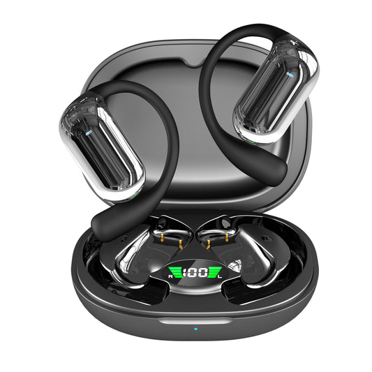 Open Ear Wireless Bluetooth Headphones, Pain-Free Air Conduction Ear Buds with LED Digital Display Charging Case, Sweat Resistant for Running, Safe Driving, and Extended Daily Use