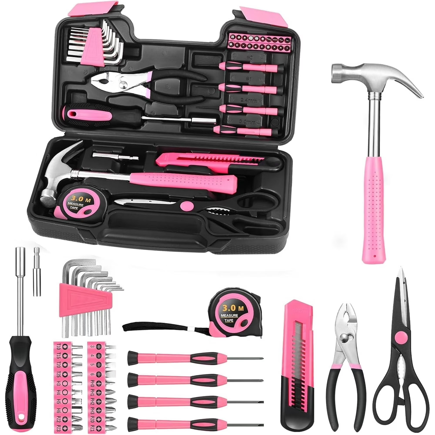 Hoey 39 Piece All Purpose Household Tool Kit Small Basic Home Tool Set with Toolbox Great for Home, Garage, Office and College Dormitory Use, DIY and Crafts