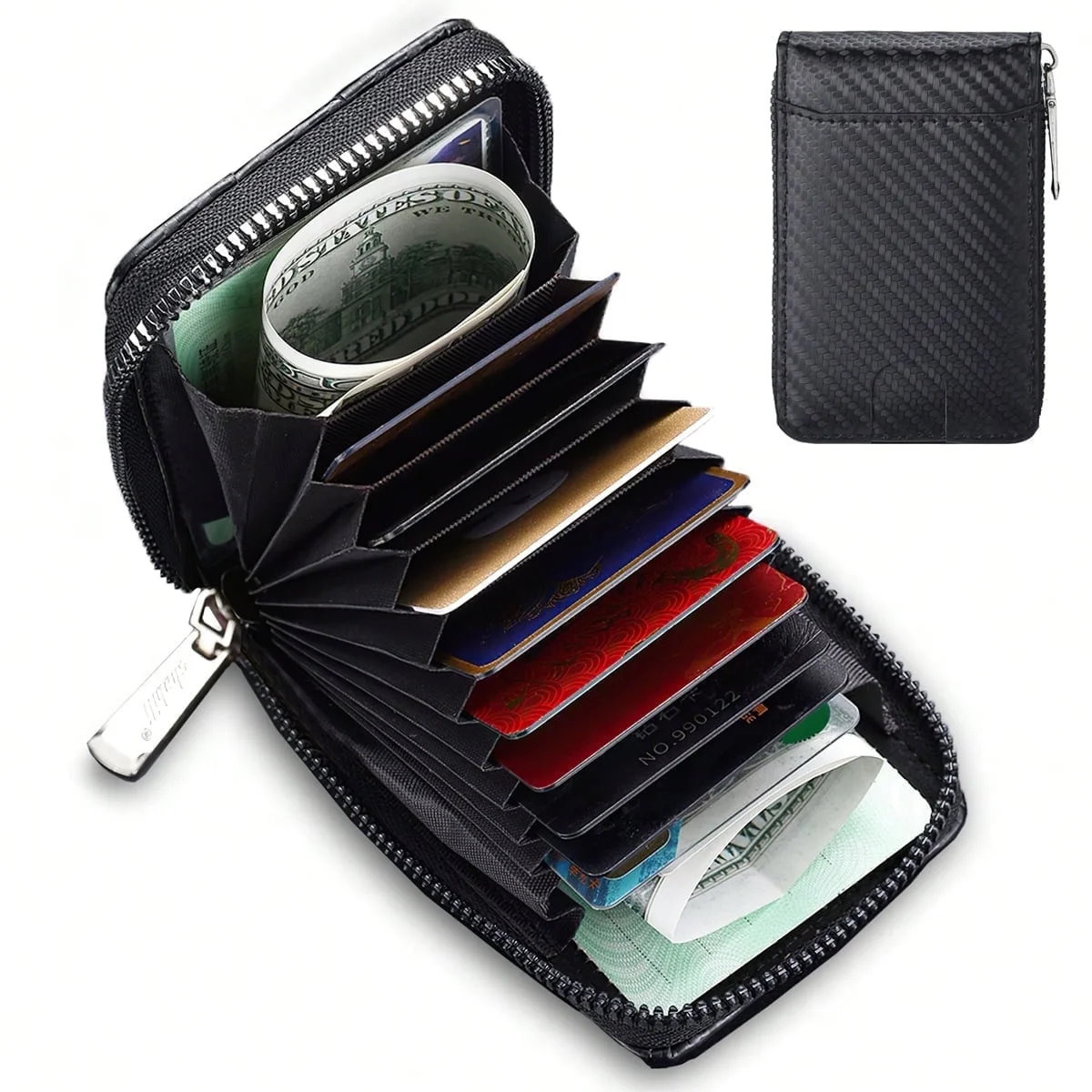 Zipper Wallet for Men, RFID Blocking around Bifold Wallet, Leather Zippered coin pocket, Huge Storage Capacity Card Holder Organizer