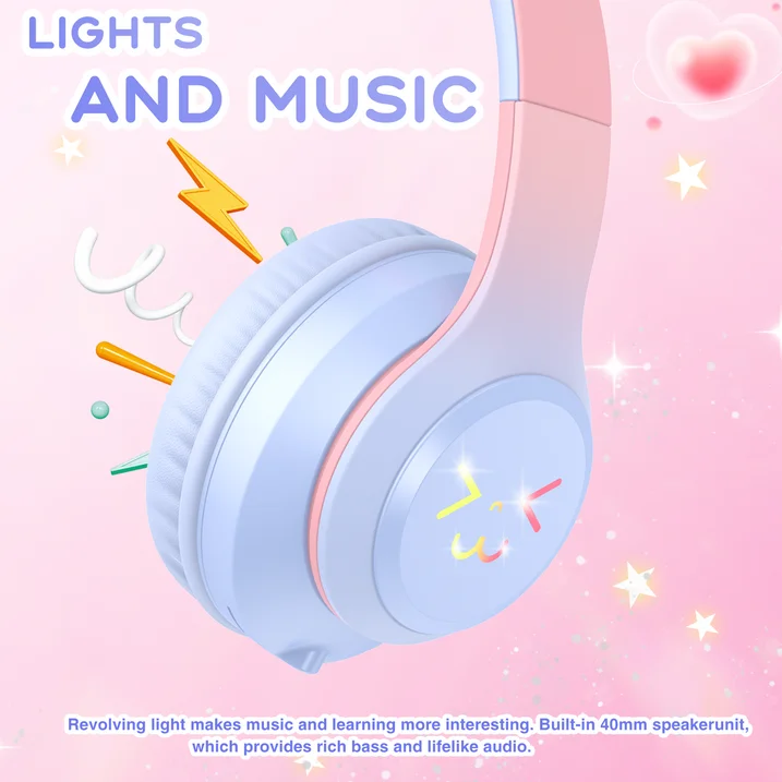 Kids Bluetooth Headphones, Lightweight Wireless Headphones for Kids, 85/94dB Volume Limited, 60 Hours Playtime, Bluetooth 5.3, Over-Ear Toddler Headsets with Built-in Mic